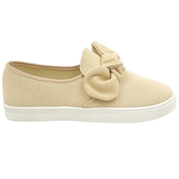 M&L Women Slip On Bow Tie Loafers Grace Size US 8 Beige Canvas - Picture 2 of 6